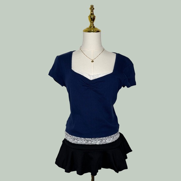 just polly Tops - just polly y2k 2000s blue white lace knit crop top cottage coquette softgirl